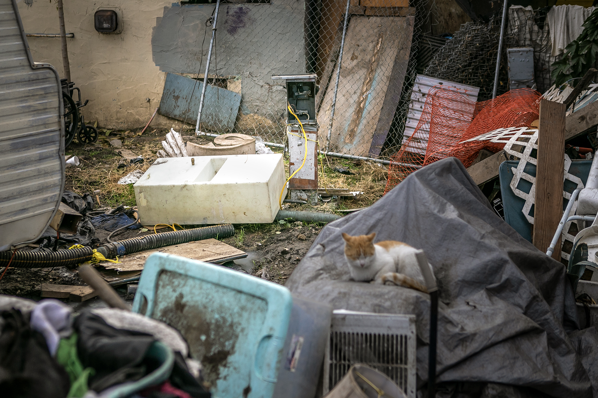 Trash and debris at Stockton Park village on Nov. 22, 2022. Photo by Rahul Lal, CalMatters
